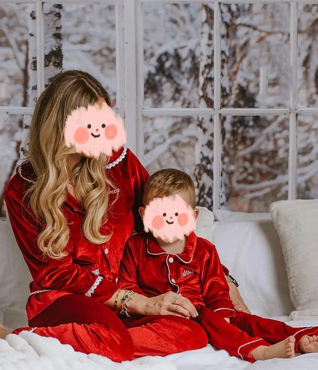 Одежда для мамы и меня красная бархатная Рождественская Пижама детская сияющая