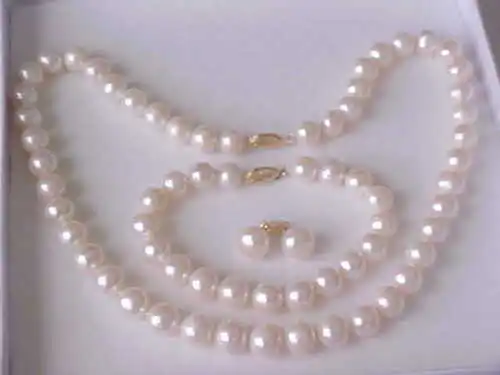 

9-10 mm natural round south sea white pearl necklace bracelet earrings