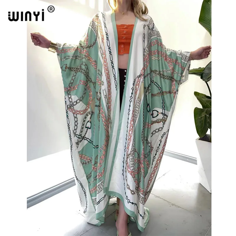 Кимоно WINYI с принтом caftan пляжный купальник красочная винтажная накидка на бикини