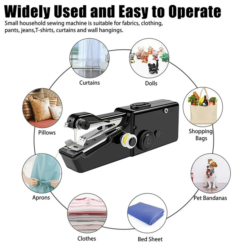 

Portable Hand Electric Sewing Machine Quick Mini Handy Stitch Sew Needlework Cordless Clothes Fabrics Household Sewing Machine