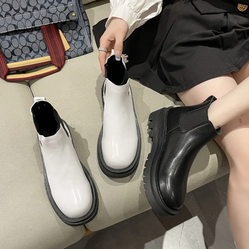 

Short Boots Women 2023 Autumn Winter New Martens Boots Thick Soled Round Head with Chelsea Short Boots Women Platform Boots