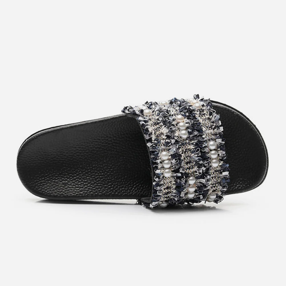 3 Pairs Platform Sandals Women Woven Pearl Slides Flat Slipper Braided Household 7.5 Pvc Miss