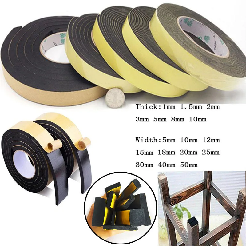 

Self Rubber Adhesive Sponge Seal Strip Thick 1-10mm Width 5-50mm Length 2/5 m Adhesive EVA Black Foam Anti-collision Seal Gasket