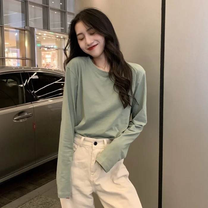 

Solid Color Long Sleeved T-shirt Bottoming For Women's Autumn And Winter 2022 New Loose Pure Cotton T-shirt Tops Casual Blouses