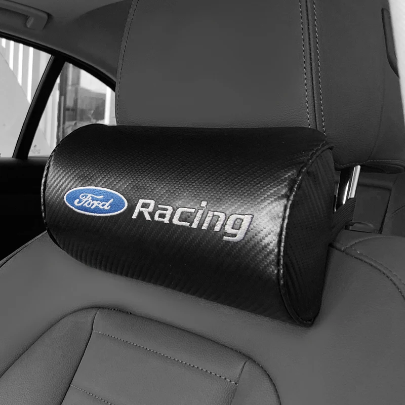

Car Styling Carbon Fiber Leather Seat Headrest Auto Safety Head Neck Rest Pillow Pad Accessories For Ford Focus Mk3 MK4 Party F1