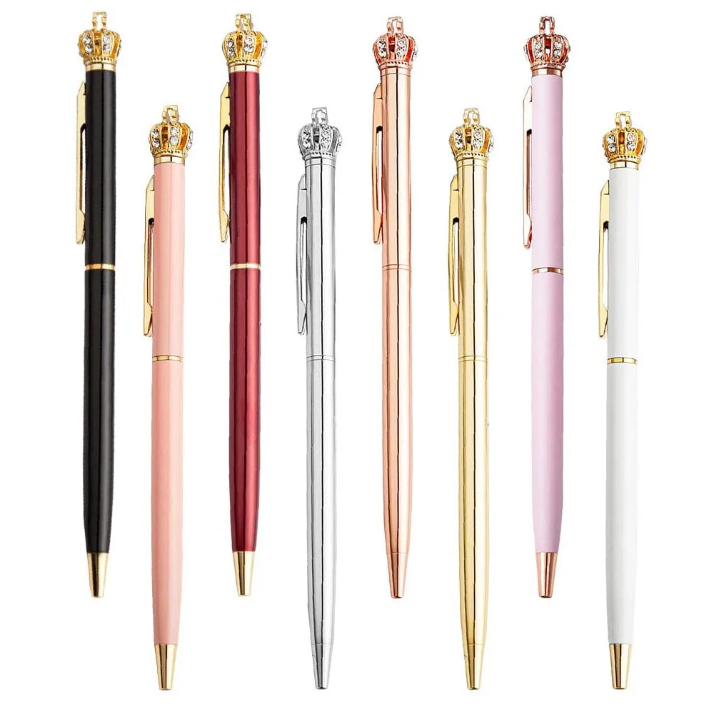 50pcs Crown Ballpoint Pen Creative Cute Diamond Rose Golden Metal Roller Writing School Office Supplies Free Engraving Logo