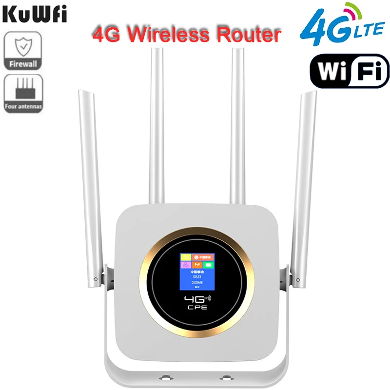 

KuWFi 300Mbps 4G Wireless Router LTE WiFi Router 4G Modem High Speed Mobile Wifi Hotspot With Sim Card Built-in 3000mAh Batter