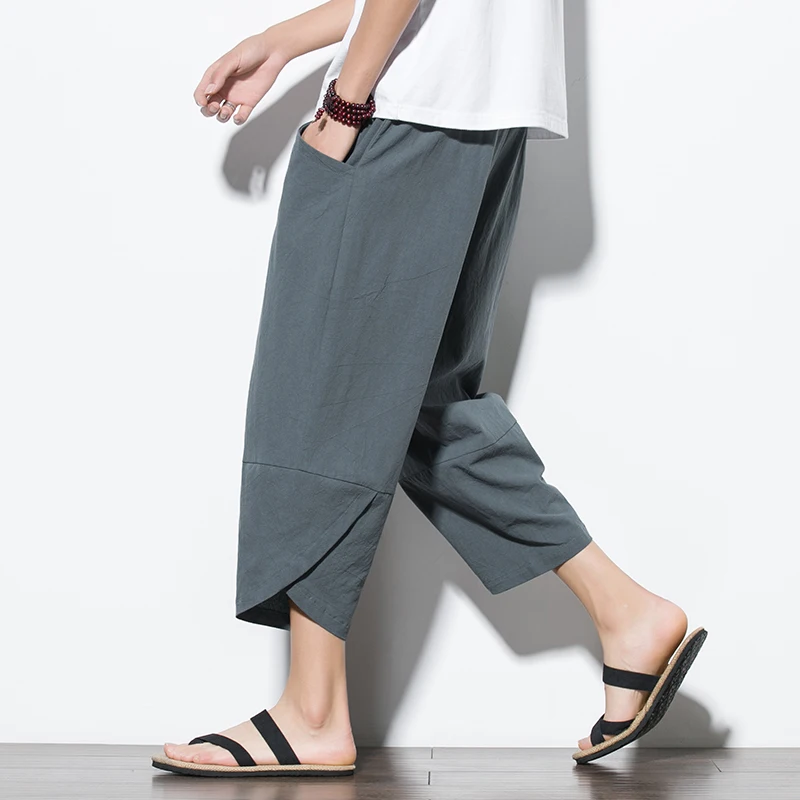 

Cotton Trousers Harem Style Summer 2023 Chinese Linen Men Men's RetRo Streetwear Beach ShortS Male Casual Calf-length Pants