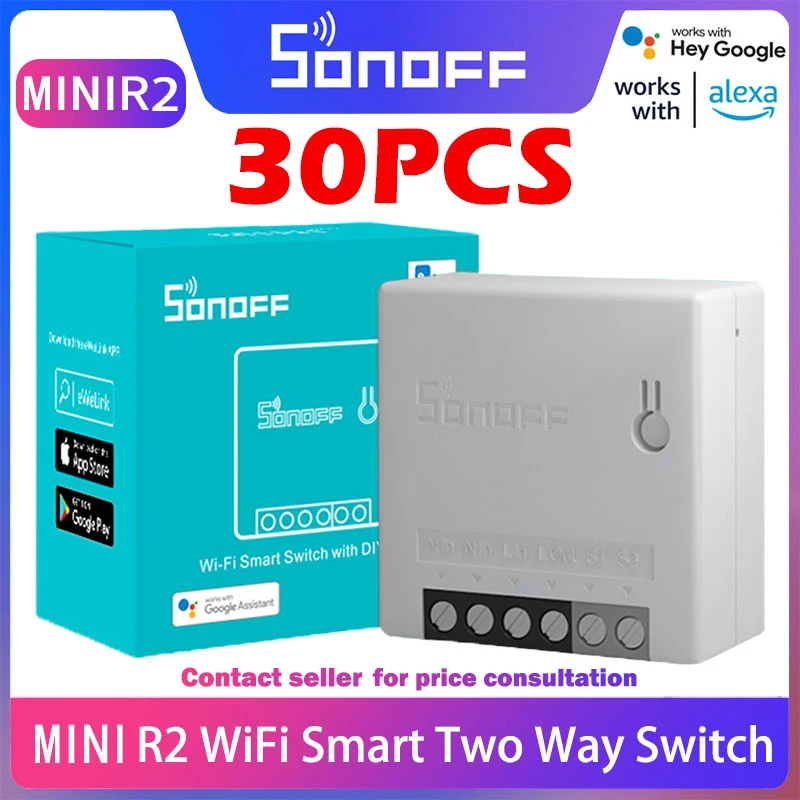 

Умный Wi-Fi переключатель Sonoff MINI R2, двухсторонний, «сделай сам», маленький корпус, модуль дистанционного управления через приложение eWeLink, под...