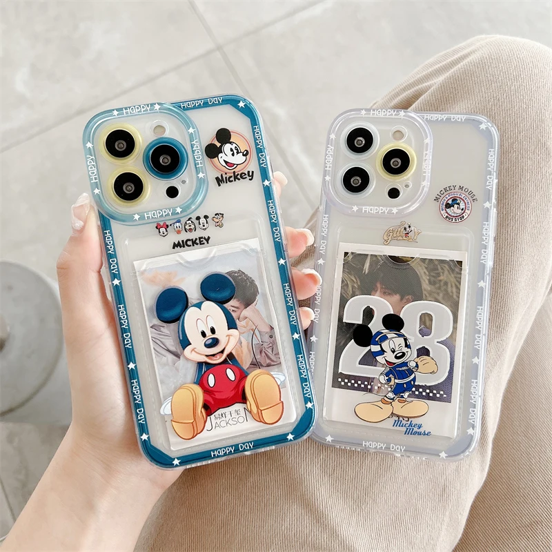 

Disney Mickey Mouse Anime Card Holder Phone Case for iPhone 11 12 13 mini pro XS MAX 8 7 Plus X XR Cover