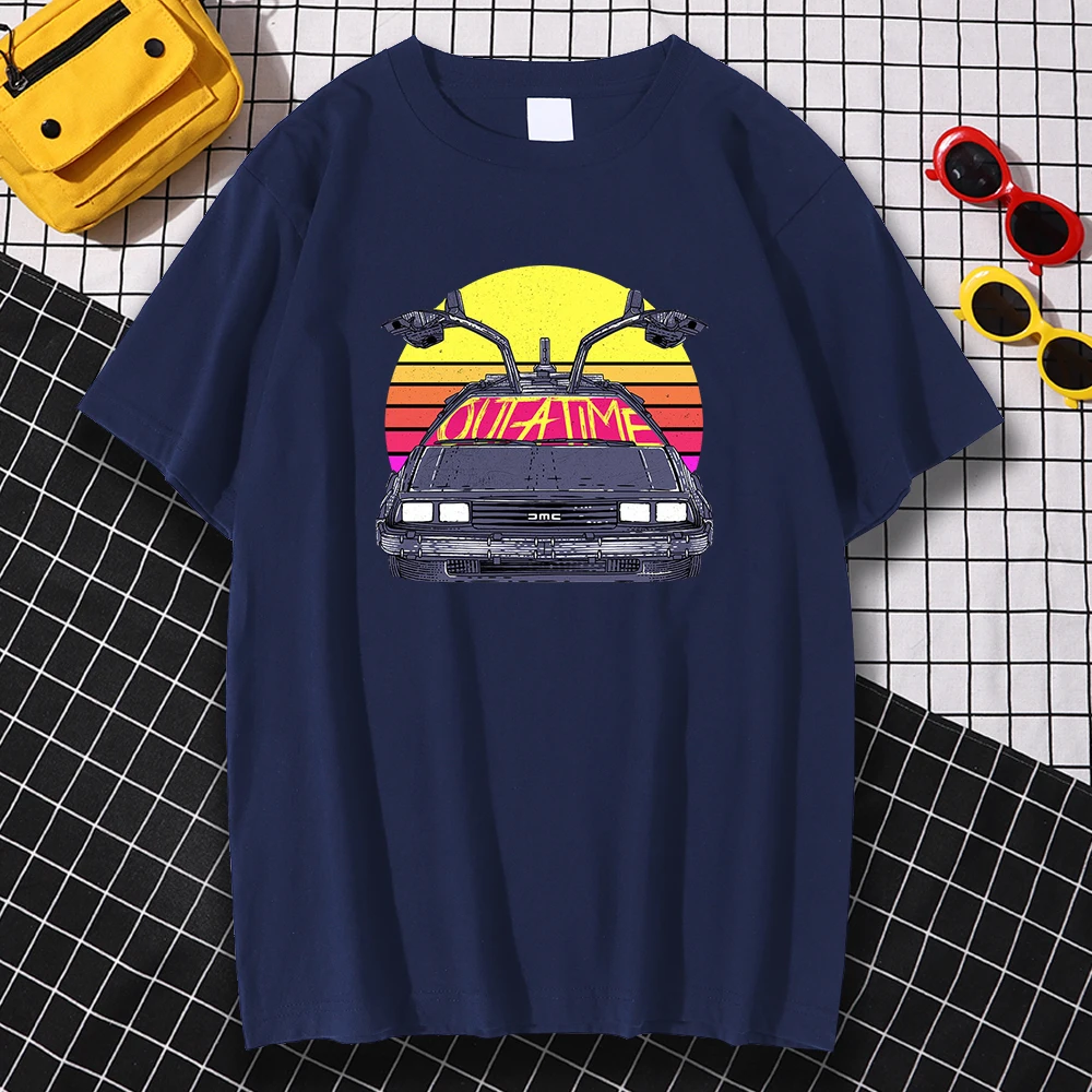 

Back To The Future Funny Car T Shirts Men Loose Loose Crewneck Menswear Cartoons Breathable T-Shirts Pattern Summer Tee Clothes