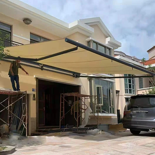 5m Projection aluminum black frame double chain arm electric retractable folded arm awnings supplier awning canopy retractable