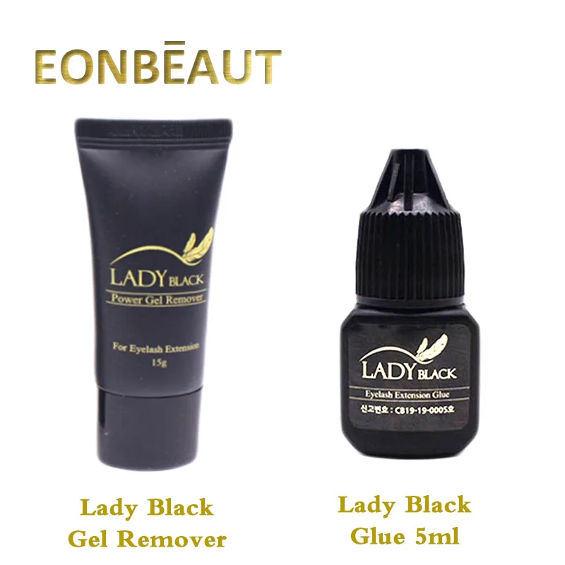 2 Bottles Lady Black Glue 5ml Power Gel Remover for Eyelash Extensions 15g False Lash Adhesive Beauty Health Shop Makeup Korean