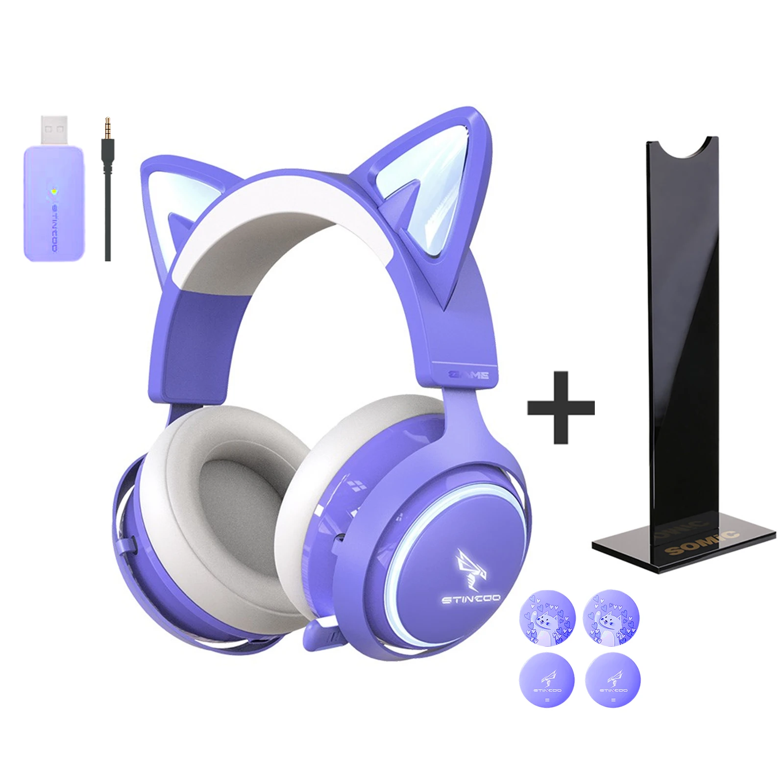 

SOMiC GS510 2.4G Wireless Cat Ear Lighted Headphones Retractable Mic Games/Video/Live 3 Modes Fashion Headset for PS5/PS4/PC