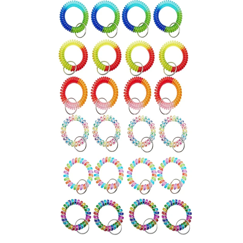 

24 Pcs Colorful Spring Wrist Coil Keychain Stretchable Wrist Keychain Bracelet Wrist Coil Wrist Band Key Ring Chain