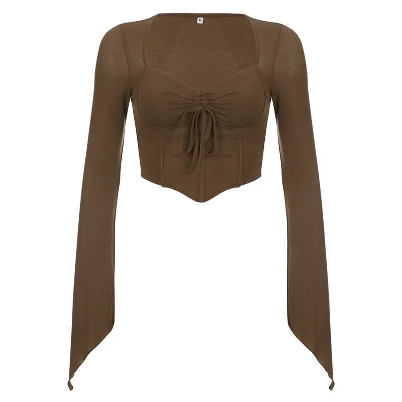 Блузка Y2k женская с V-образным вырезом и длинным рукавом