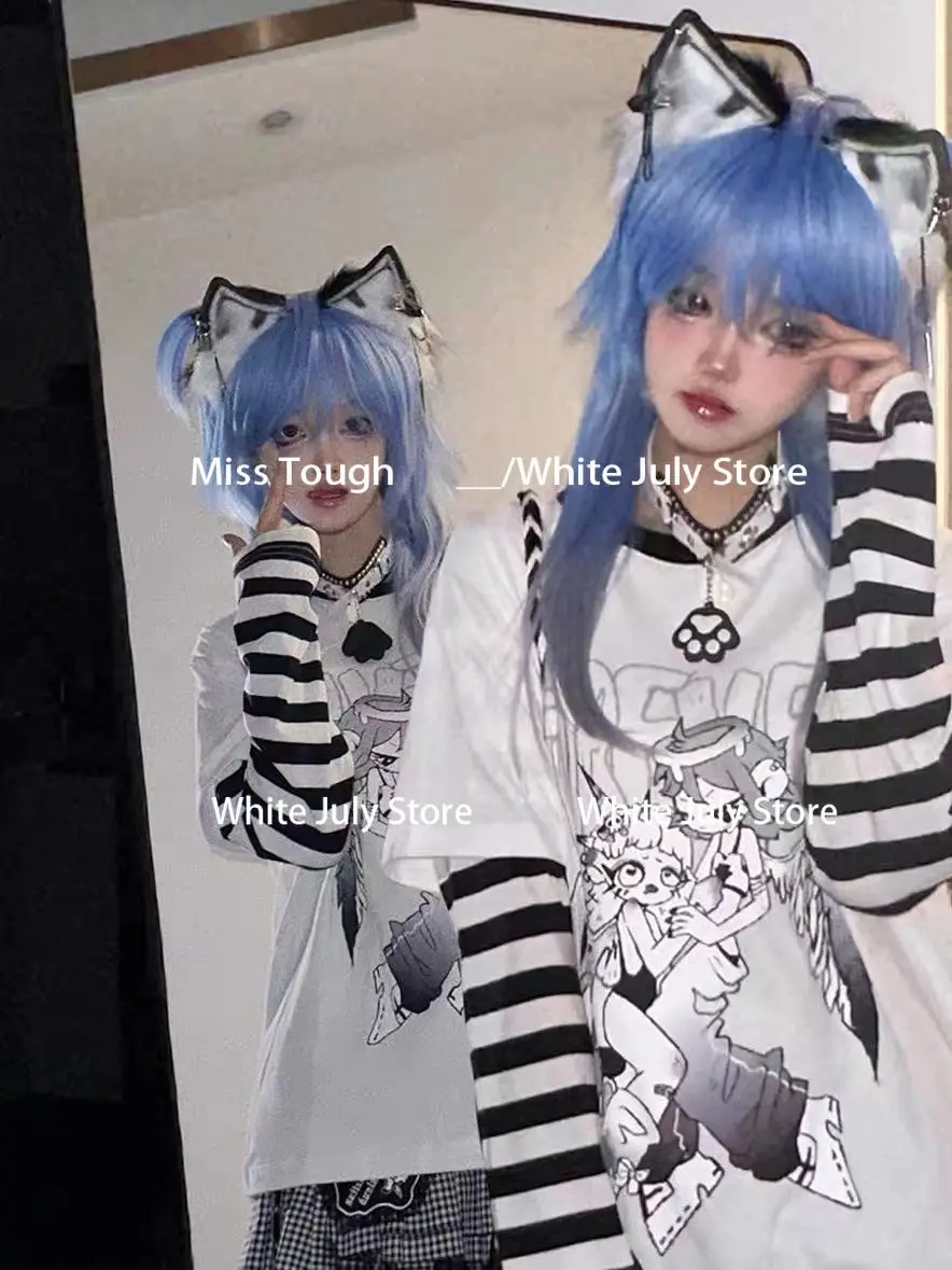 Японская футболка в стиле Харадзюку женская повседневная весенняя с длинным