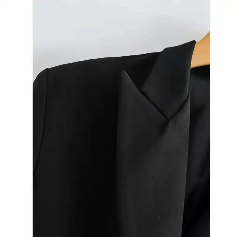 2021 Spring Autumn Indie Office Lady Work Blazer Fashion Black Tassel Blazers Women Solid Colors Double Breasted Mid-Length Suit