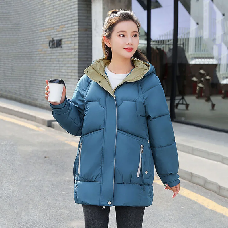 

2022 Womens Winter Thick Hooded Down Jacket Cotton Long Warm Padded Parka For Women Plus Size 2XL Winter Coat