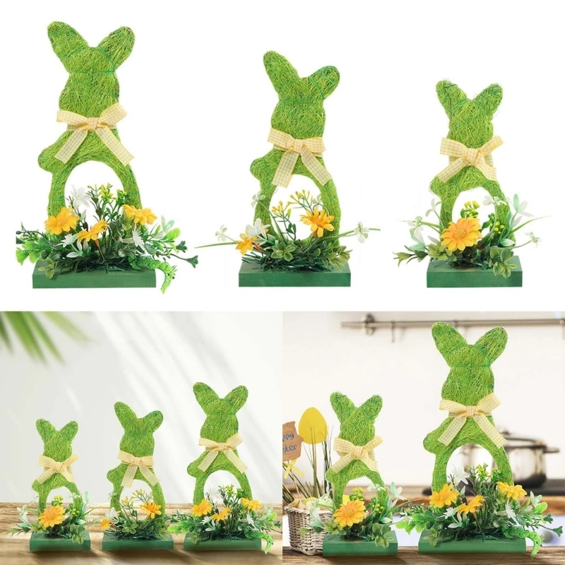 

Green Bunny Easter Decors Tabletop Decorations Kid Crafts Gifts Party Supplies for Home Easter Wooden Rabbit Ornament B03E