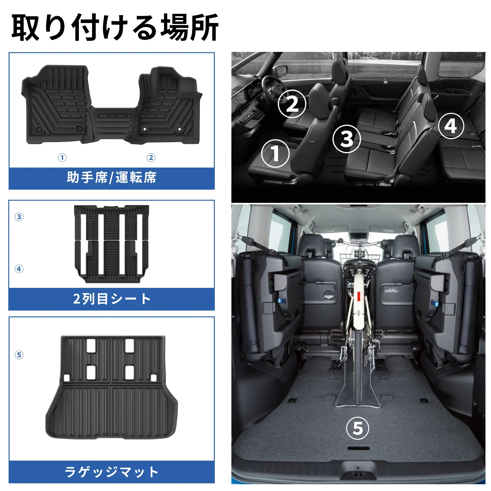 Фото LUCKEASY Коврики для пола автомобиля и коврик в багажник для Nissan SERENA C28 e-POWER Hybrid 7-местный 2023-2024 (только версия с выдвижной направляющей) №3