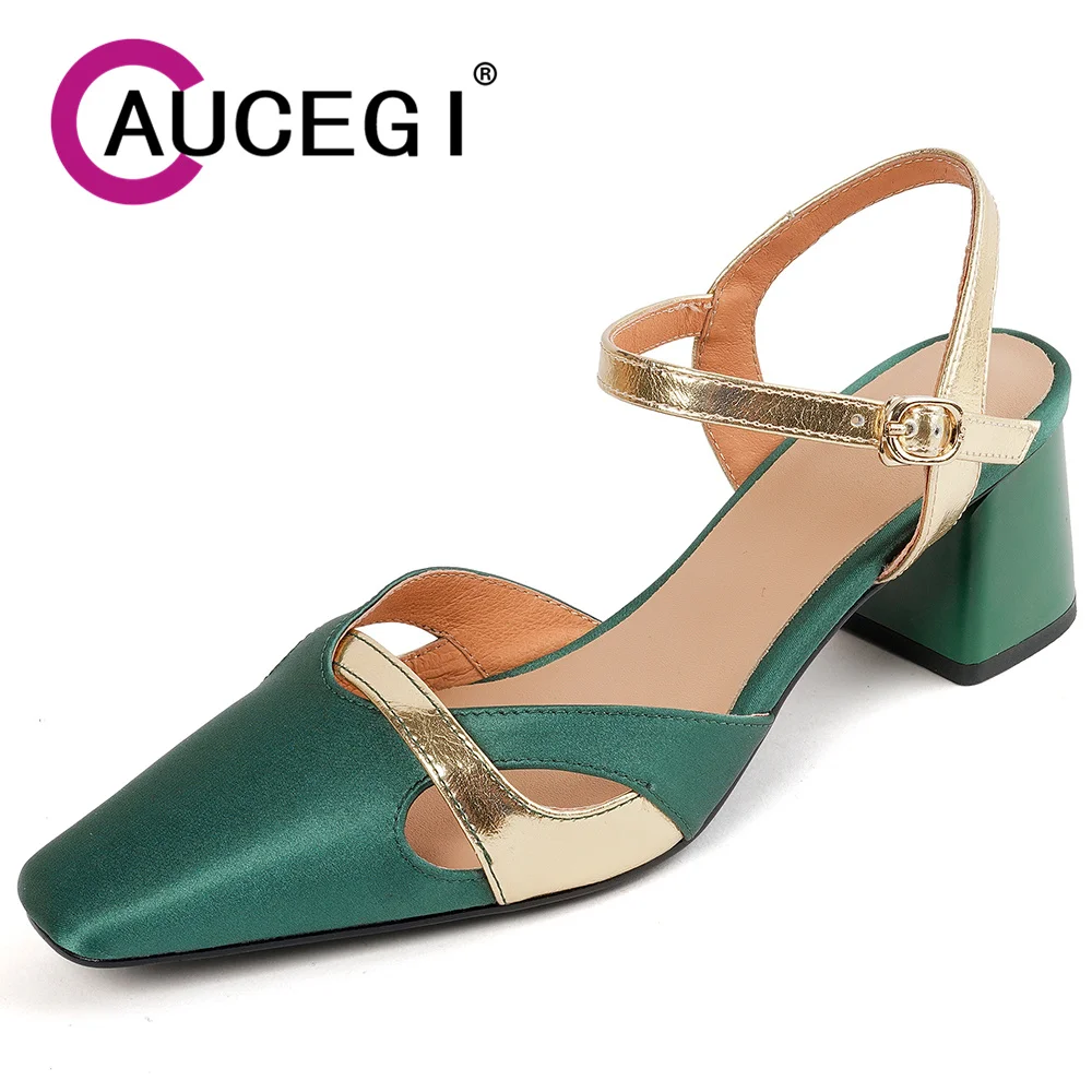 

Aucegi весенние разноцветные сандалии на толстом высоком каблуке с пряжкой на пятке модный бренд дизайнерская женская обувь с квадратным носком в стиле преппи