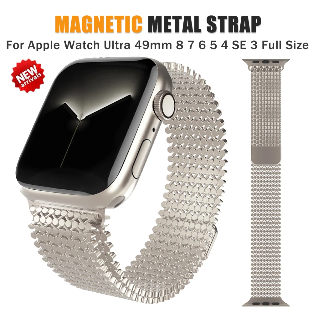 

Magnetic Milanese Strap For Apple Watch 38mm 40 42mm 44mm 41mm 45mm 49mm Luxury Band For iWatch Series 8 7 6 5 4 3 2 se Bracelet