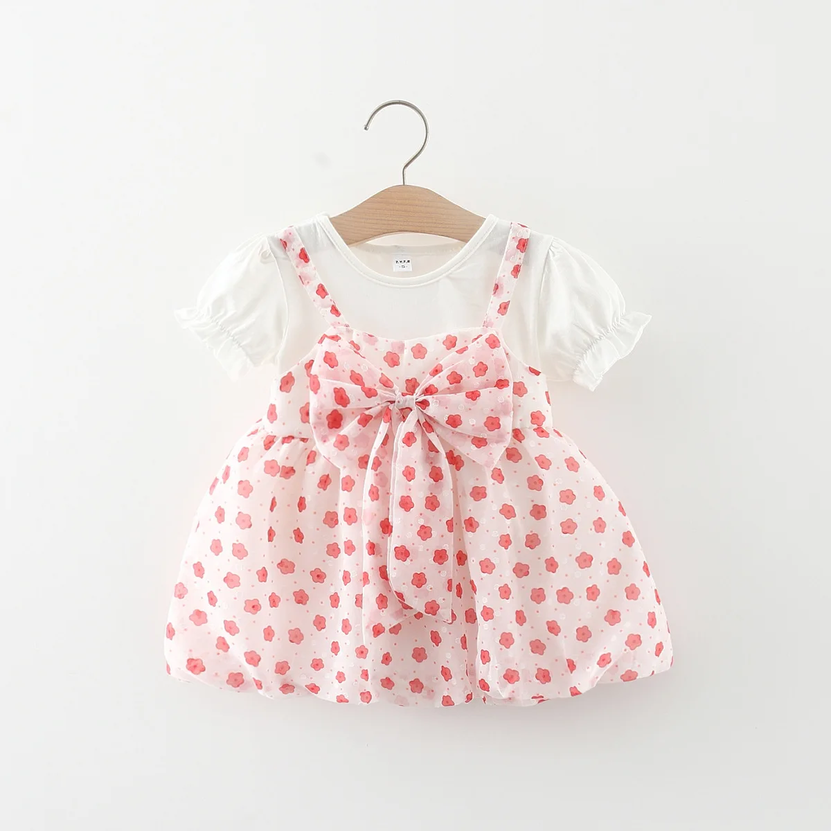 Summer newborn children baby dress bow fake two-piece printed baby girl dress Christmas dress princess birthday dress children's