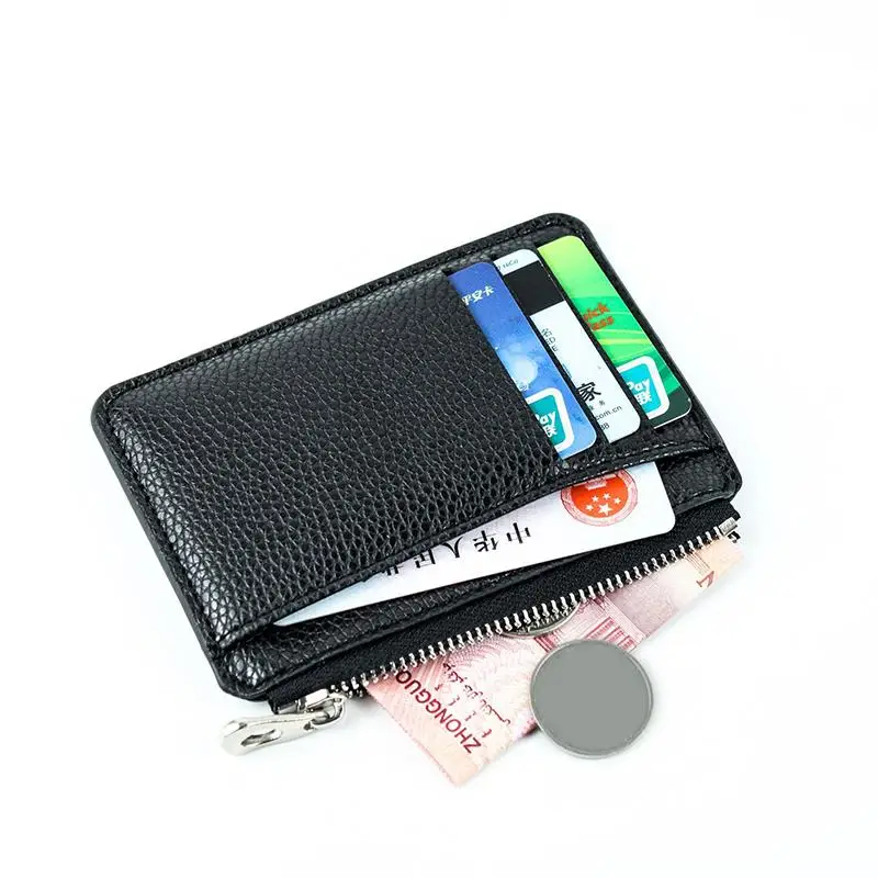 Ultra-thin Zipper Card Holder Leather Women Men Wallet 9 Slots Bank/ID/Credit Card Holder Organizer Purse Slim Unisex tarjetero