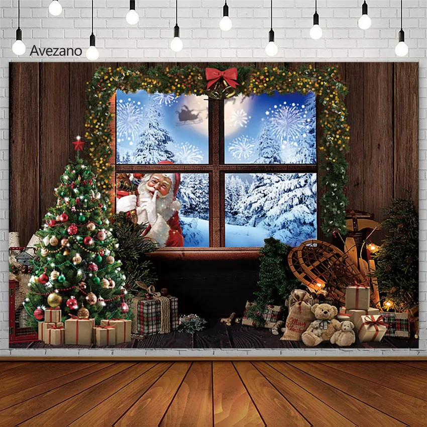 

Рождественские фоны для фотографии окно Санта Клаус снег рождественская елка подарки Декор Дети Портрет фон фотостудия фотосессия