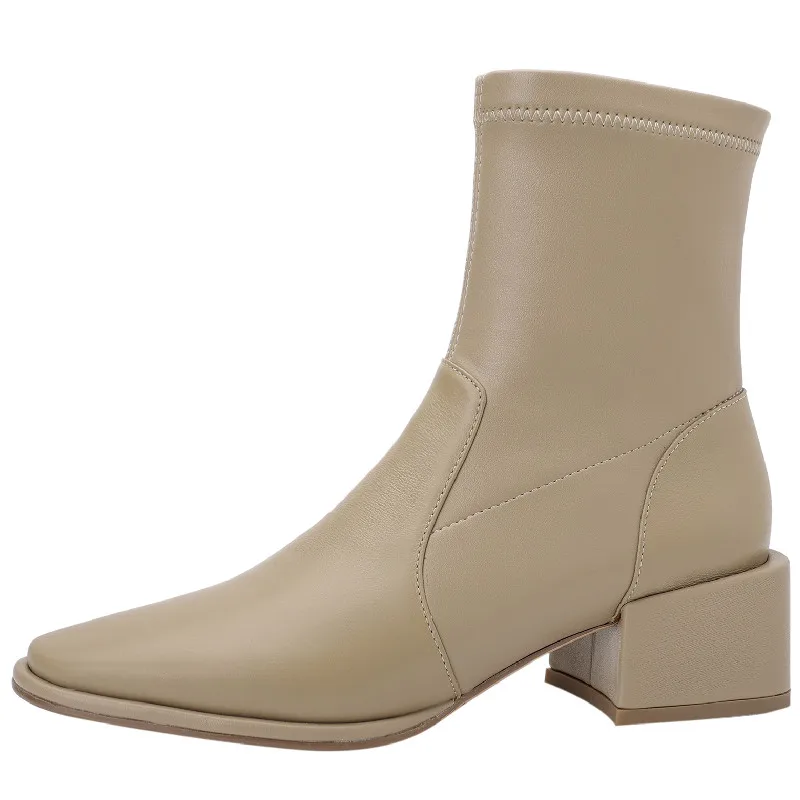 

Dilalula New Arrival Women Ankle Boots Concise Genuine Leather Thick Heels Shoes Woman Autumn Winter Office Ladies Stretch Boots