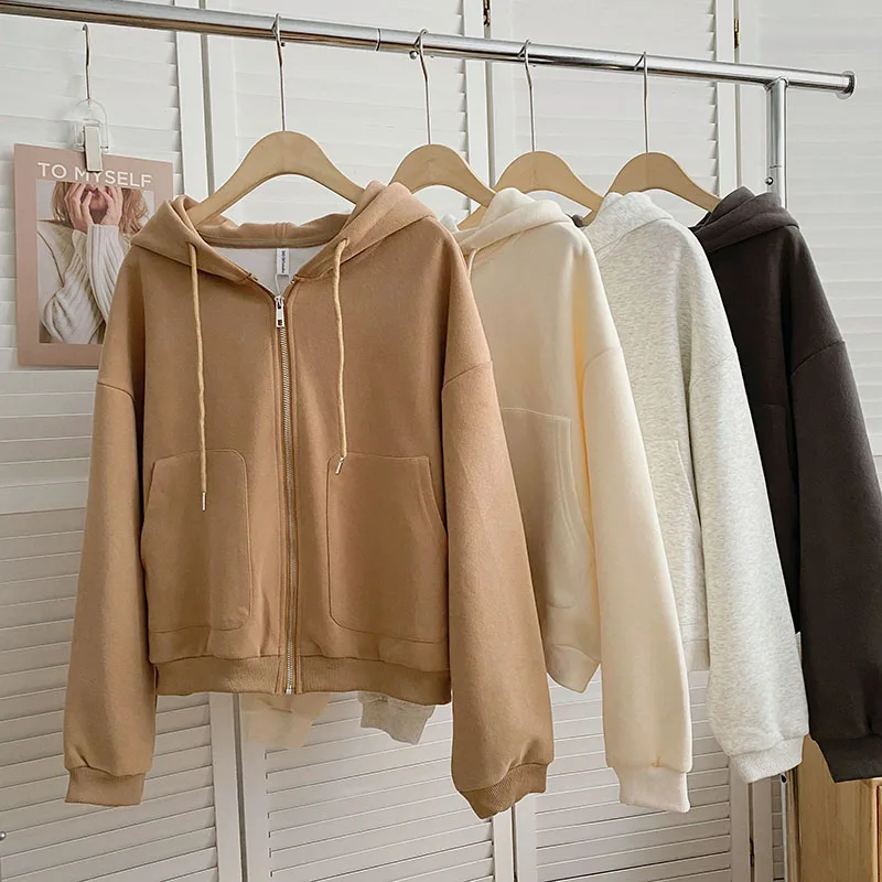 

Casual Almghty Long Sleeve Hoodies For Women Korean Fashion Long Sleeve Zipper Hooded Femme Coats Autumn Winter Woman Sweatshirt