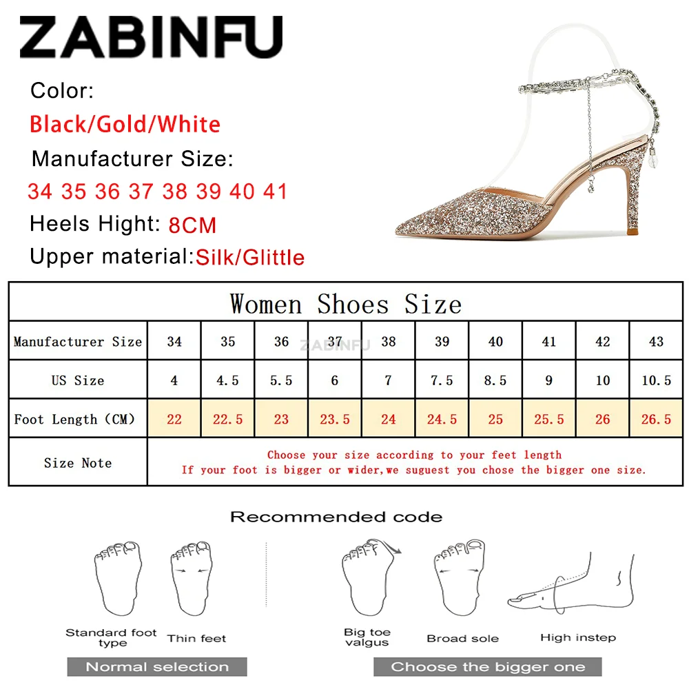 Rhinestone Women High Heels 2023 Summer Luxury Silk Pointed Toe Crystal Chain Ankle Strap Women Sandals Party Dress Stiletto