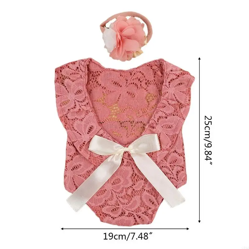 C5AA Baby Bow Lace Romper Set Newborn Photograph
