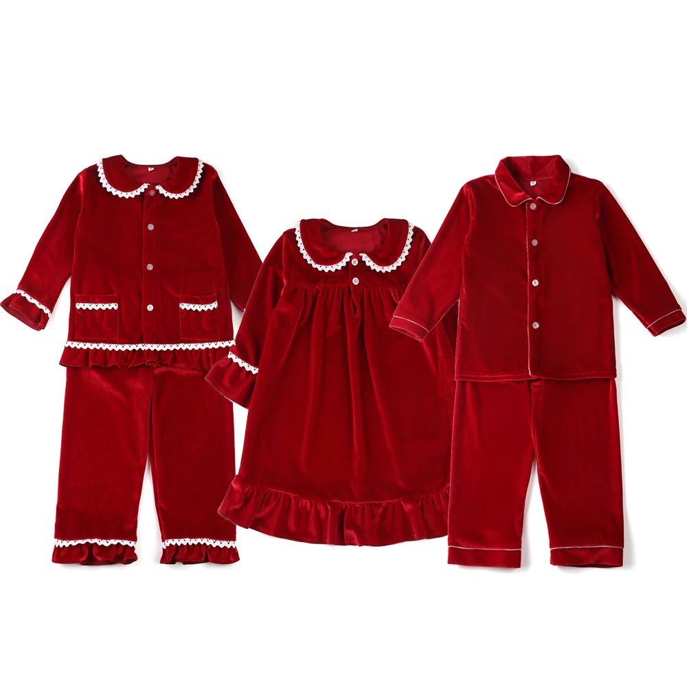 

2022 New Pjs Baby Boys And Girls Sibling Kids Family Matching Red Velvet Christmas Pyjamas Children Pajamas