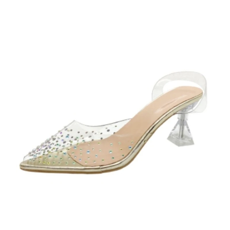 Женские туфли на высоком каблуке летние блестящие прозрачные тонком пластиковом