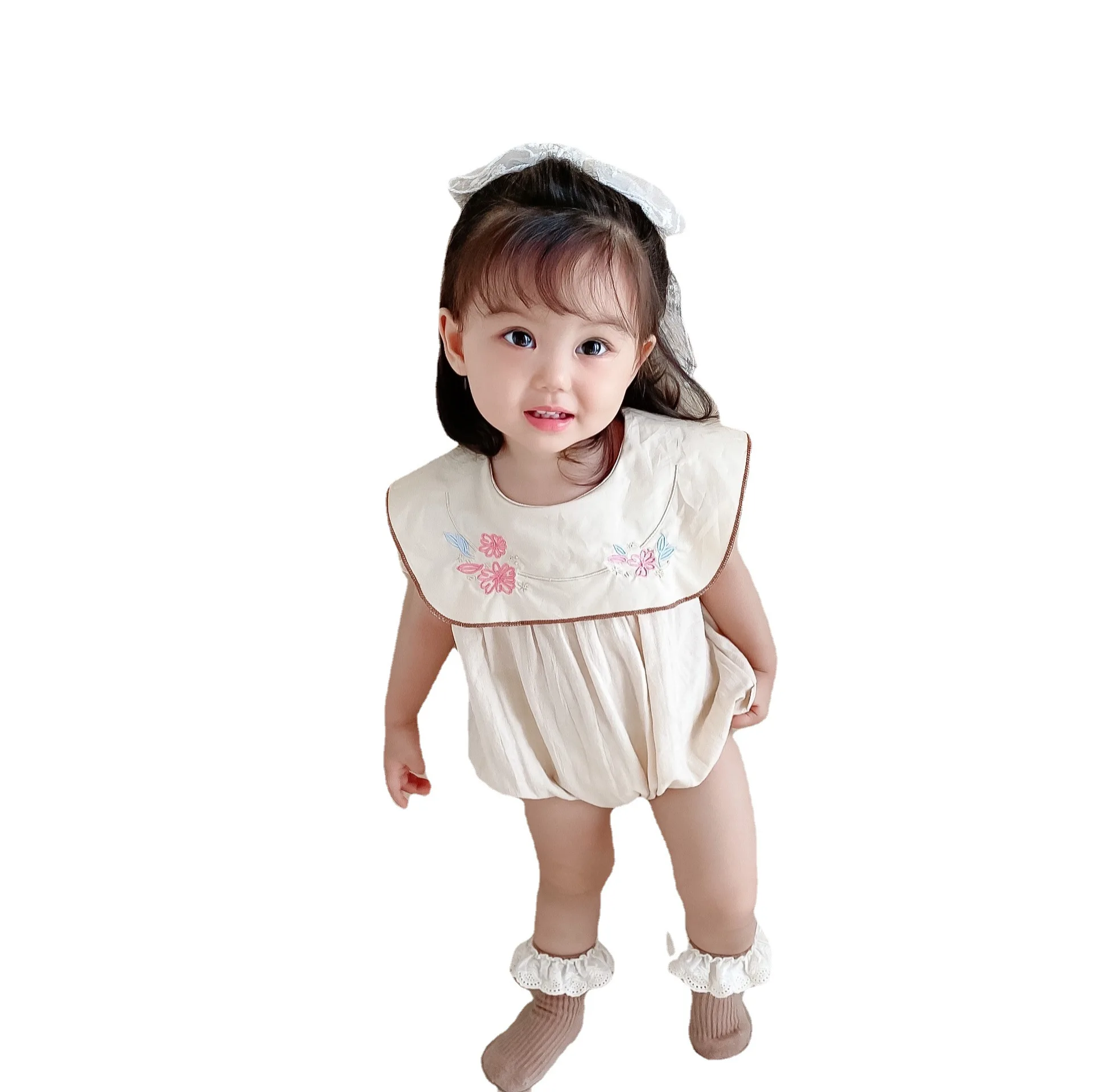 Criscky  Korean Style Infant Baby Girls Cotton Short Sleeve Flower Jumpsuit Toddler Baby Girl Rompers Summer Baby Girl Clothes