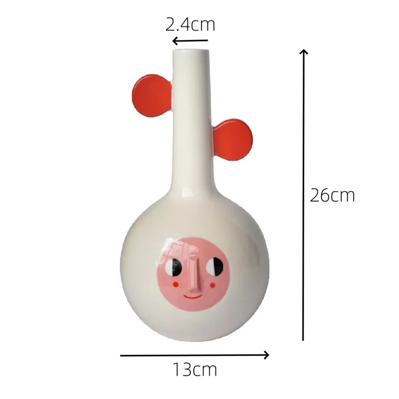 Керамическая ваза с красными ушками в скандинавском стиле, креативная Дизайнерская ваза для цветов с длинной шеей, с засушенными цветами, художественное украшение для дома и интерьера