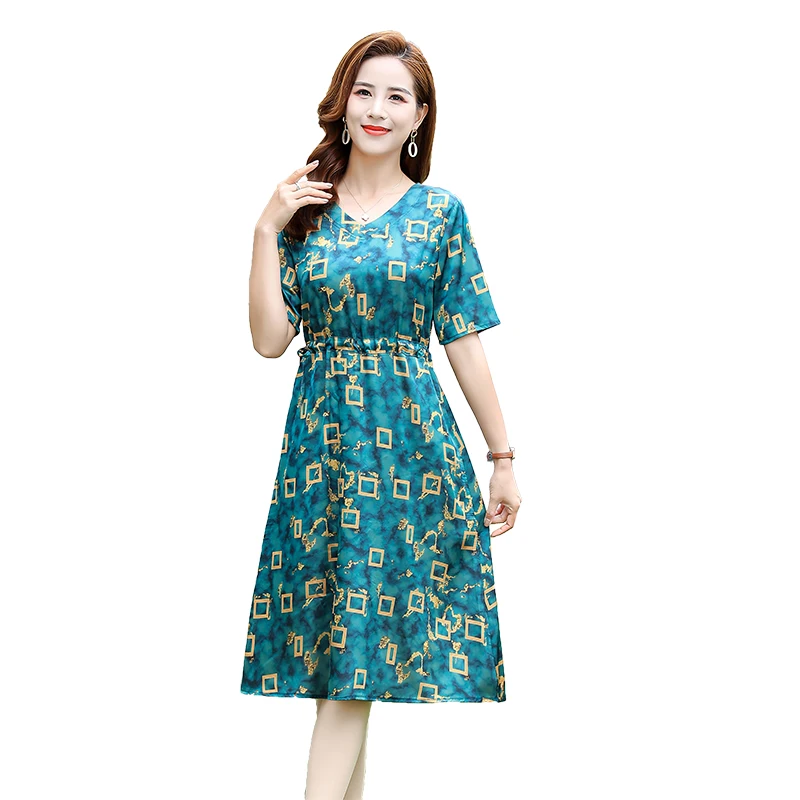 

Summer Blue Womens Dress Beach Casual Elegant Breathable Long Dresses Woman Print Elegant drawstring Slim fit Dresses