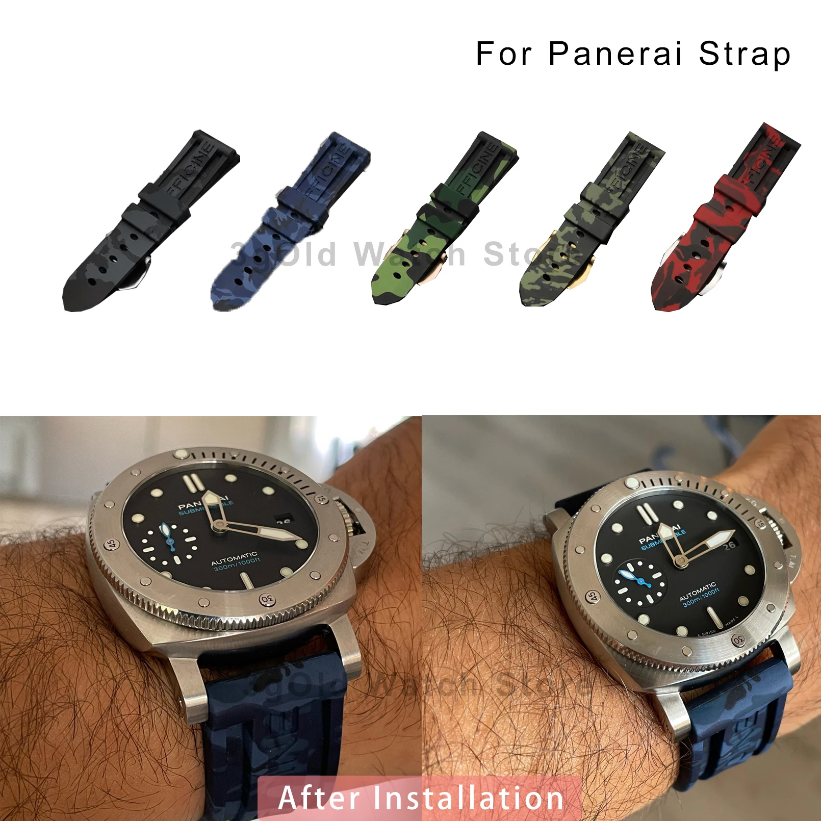 

Ремешок силиконовый для Panerai, резиновый браслет для часов, серый зеленый красный синий Камуфляжный, 22 мм 24 мм, PAM111441