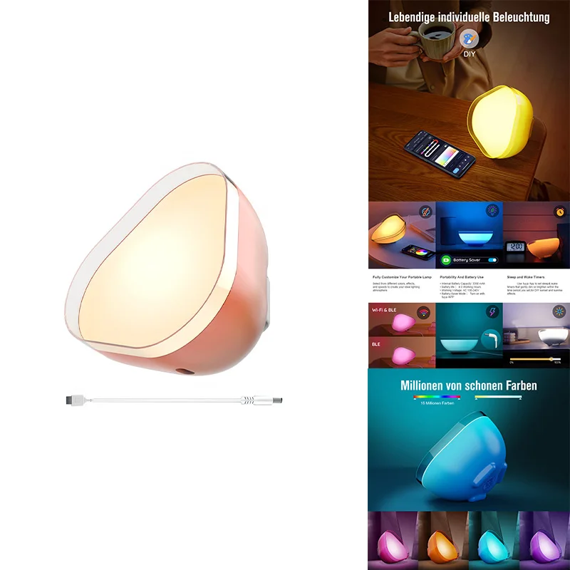

Smart Desk Lamp Bedside Lamp RGB Music Rhythm Night Light Compatible With Home Night Light Battery Model
