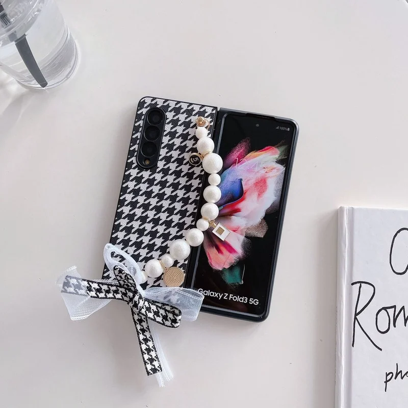 

Fashion Houndstooth Phone Case for Samsung Galaxy Z Fold 3 Z Fold 4 Hard PC Back Cover for ZFold3 ZFold4 Case Shell