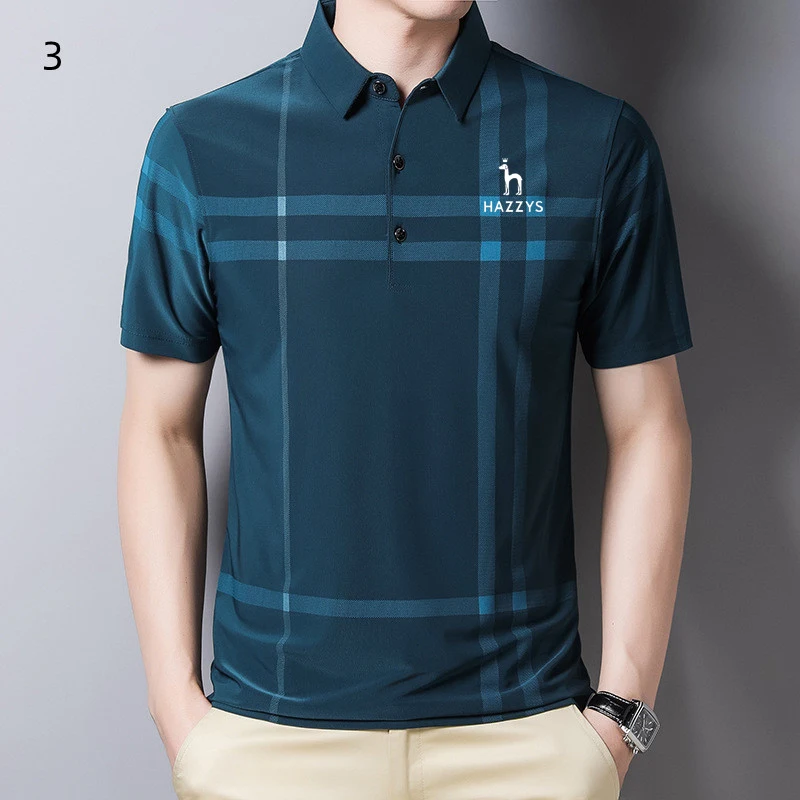 Embroidered summer golf short sleeved middle-aged men's casual silk half sleeved T-shirt men's clothing ice silk polo shirt