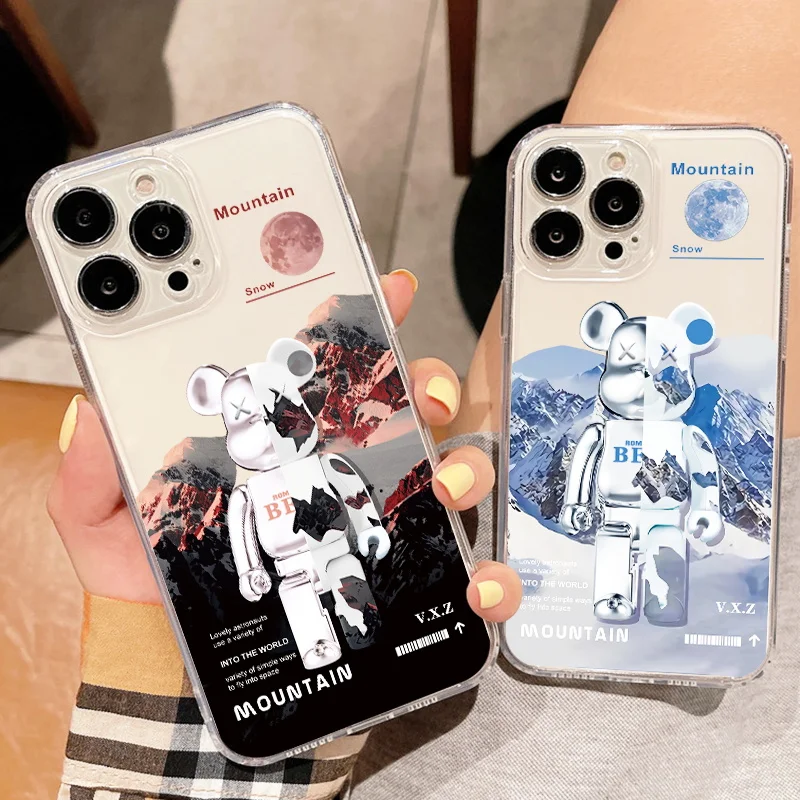 

Couple Snow MountainCases For iPhone 13 11 12 Pro Max 12 13Mini For 8 7 6s Plus SE 2020 XR X XS Max Bear Clear Phone Funda Coque