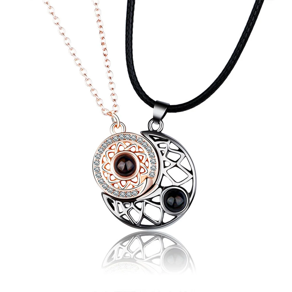 

2PCS New Magnet Attract Each Other Couple Necklace Jewelry Choker Sun Moon Necklaces for Lovers Men Women Girls Boy Lady Gift