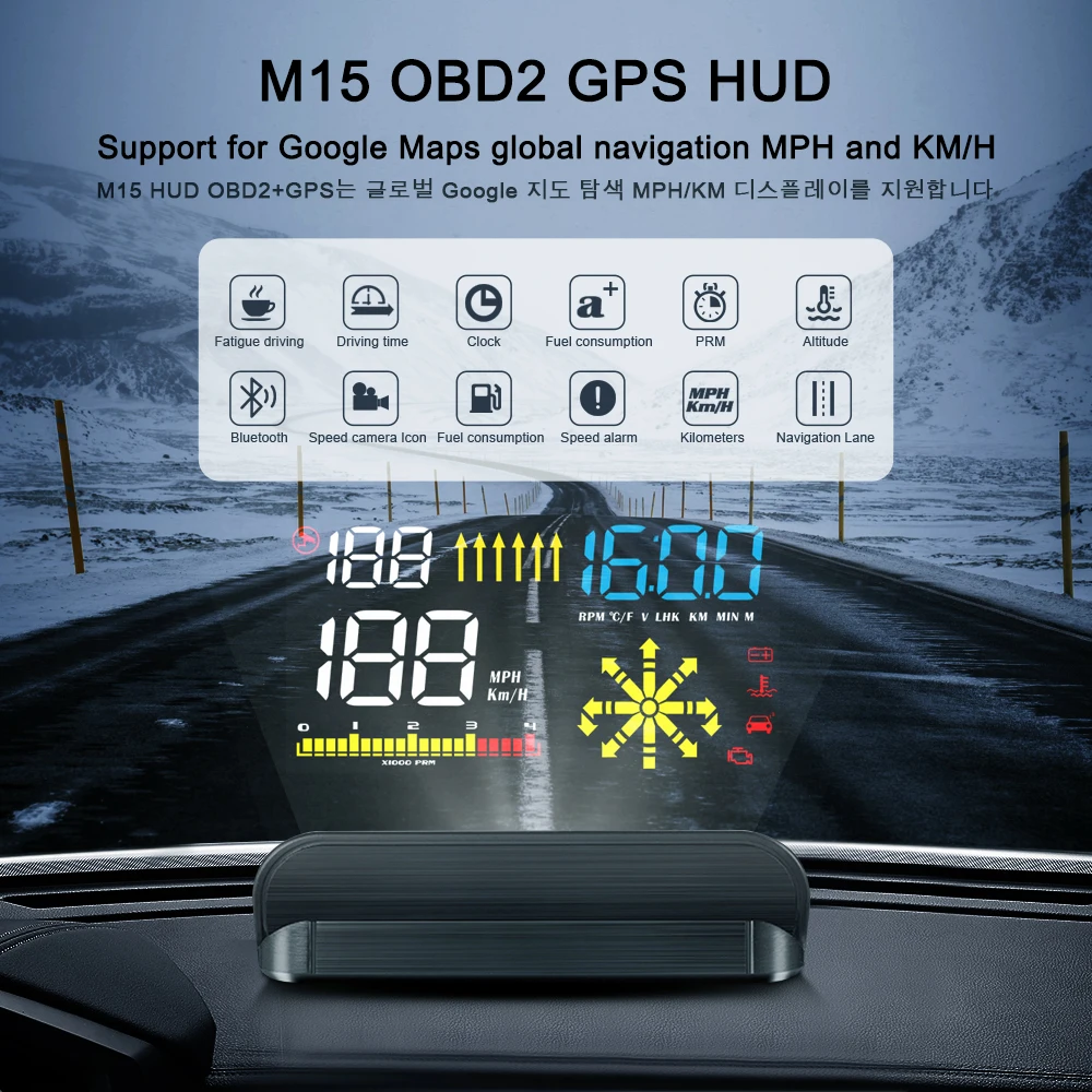 

OBD2 HUD M15 Head up display Navigation Obd2 Eobd Speedometer Fuel Mileage Auto Projector Car Electronics Accessories