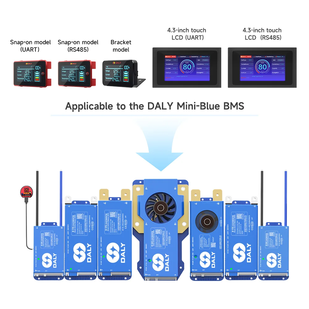 Фото Аксессуары Daly BMS: 3,0-дюймовый ЖК-экран, кабель, 4,3-дюймовый сенсорный дисплей, UART RS485 для DalyBMS, красный/синий BMS, новая версия №3