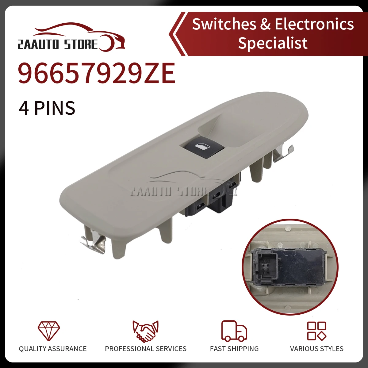 

96657929ZE For Peugeot 208 308 2008 408 Car Power Window Control Switch Passenger Side 4Pins