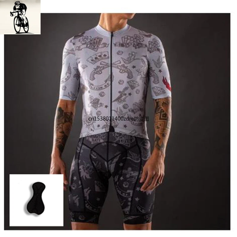 

Трикотажный костюм для велоспорта, с силиконовой подушкой, мужские комплекты триатлона с короткими рукавами, одежда для бега и велоспорта, ...