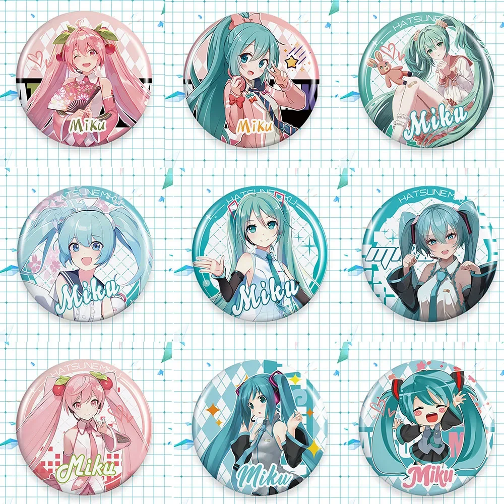 75 мм Kawaii милый Мику аниме круглые булавки мультяшные значки косплей жесть ручной